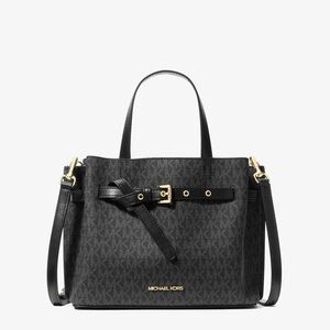 MICHAEL KORS Emilia Small Black Signature Leather Logo Satchel
